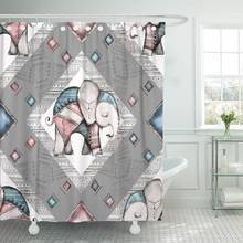 Blue Watercolor Indian Elephant Geometrical Animal Ethnic Tribal Vintage Shower Curtain Waterproof Polyester Fabric 72 x 78 Inch 2024 - buy cheap