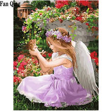 5d Diy Diamond Painting pretty angel girl & cat Rhinestones Embroidery Full drill Cross Stitch Set Mosaic Handmade Child Angel 2024 - buy cheap