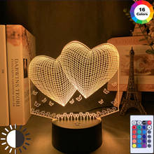 Lâmpada de noite romântica 3d em acrílico, corações, holograma, luz noturna para decoração de quarto adulto, luz led 2024 - compre barato