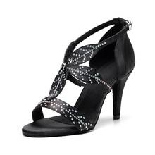 Women Ballroom Latin Dance Shoes with Rhinestones Black Salsa Tango Bachata Dance Shoes for Prom Heel 6/7.5/8.5 cm VA30 2024 - buy cheap