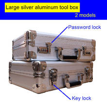 Large silver aluminum alloy toolbox password tool case suitcase certificate file box storage box instrument box safe case 2024 - buy cheap