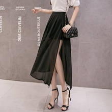High Waist Split Chiffon Skirt For Women 2020 Summer Loose Slim Pleated Skirt Womens Black Midi Korean Skirt Women Ropa Mujer 2024 - buy cheap