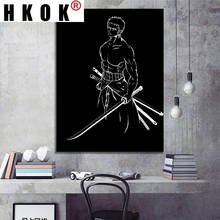 HKOK Abstract Canva Painting Poster Print Black and White Roronoa Zoro Japan Anime Sofa Wall Art Picture Home Decor Living Room 2024 - buy cheap