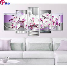 Completo pintura de diamante 5d mosaico de bordado, 5 peças abstrato roxo ponto de cruz artesanato manual de orquídea e fantasia arte de flor branca 2024 - compre barato
