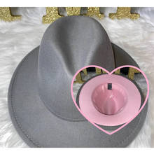 QBHAT-sombrero Fedora de Jazz para hombre y mujer, sombrero de imitación de lana de fieltro, con fondo rosa, color gris, para fiesta, Festival 2024 - compra barato