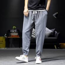 Calças masculinas hip hop sweatpants harajuku roupa de linho casual harem calças masculinas corredores homem calças de verão masculino 2024 - compre barato