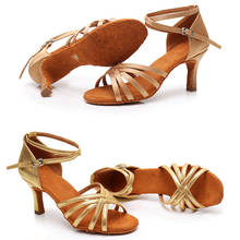 USHINE Professional Heel 7cm/5cm Satin Without Knot Salsa Tango Ballroom Latin Dance Shoes Woman Zapatos De Baile Latino Mujer 2024 - buy cheap