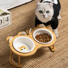Pet Accessories Supplies Anti-Tipping Cat Bowl Ceramic With Bamboo Stand Gamelle Chat Comedero Gato Ciotola Gatto Ceramica 2024 - buy cheap