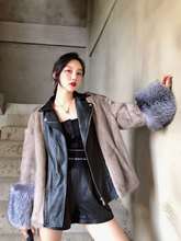 Capa feminina curta couro de ovelha arlenesain, casaco de pele de vison cinza com mangas de pele de raposa 2024 - compre barato