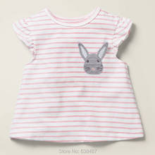 Летняя брендовая качественная футболка из 100% хлопка для маленьких девочек детские топы в полоску, футболка с кроликом, Детская футболка с короткими рукавами одежда для маленьких девочек 2024 - купить недорого
