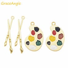4pcs Gold Alloy Charm Art Paint Tray Palettes and brushes charms dangle earrings Neacklae Pendant Handmade Bracelet Keychain DIY 2024 - buy cheap