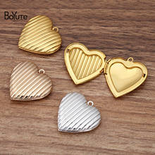 BoYuTe (10 Pieces/Lot) 29*7MM Metal Brass Stripe Floating Heart Locket Vintage Open Photo Locket Pendant 2024 - buy cheap