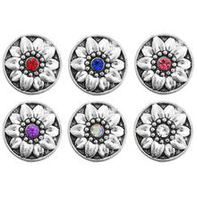 Lote de 10 unidades de joyería con botones a presión, Mini broche de Metal, flores de loto, diamantes de imitación, 12mm, para pulsera a presión, pendientes, 6 colores, nuevo 2024 - compra barato