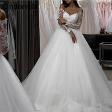 Lace Wedding Dresses With Court Train Elegant V-Neck Long Sleeves Lace Applique Sequins Wedding Bridal Gowns vestido de noiva 2024 - buy cheap
