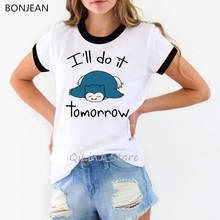 Snorlax EU vou fazer isso Amanhã Citação mulheres camiseta animal print camisas engraçadas de t branco de verão top feminino t-shirt t do gráfico roupas 2024 - compre barato