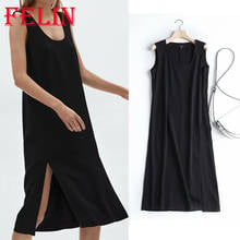 Women's Dress Solid Black Za Fashion 2021 Sleeveless Summer Dresses Female Side Split Streetwear Straight Loose Mujer Vestidos 2024 - buy cheap