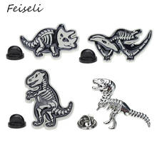Feiseli Cute Enamel Cartoon Skull Dinosaur Skeleton Brooch For Women Men Personalized Clothes Collar Corsage Metal Lapel Pin 2024 - buy cheap