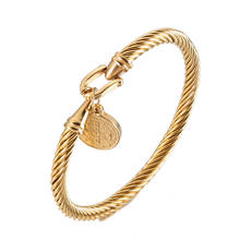 Pulsera de acero inoxidable para hombre y mujer, brazalete abierto, Medalla del Santo Benito, patrón cristiano San Barbe, joyería 2024 - compra barato