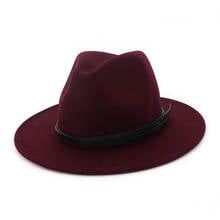 Autumn Winter Classic Handmade Leather Band Decor Wool Felt Fedora Wide Brim Jazz Gambler Hats Men Women Panama Party Formal Hat 2024 - buy cheap