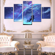 Carteles decorativos para el hogar, Marco para sala de estar, 5 paneles de Anime, cuadro moderno con tu nombre, lienzo, imágenes artísticas en alta definición 2024 - compra barato