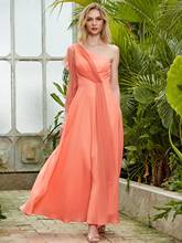 Angel-fashions, плиссированные атласные платья а-силуэта на одно плечо с лентой, оранжевые платья для выпускного вечера, 513 2024 - купить недорого