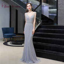 Elegante vestido de noite feminino 2020 sexy profundo com decote em v vestido de festa de cristal até o chão aberto voltar vestido de sereia 2024 - compre barato