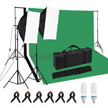 Profissional estúdio fotografia luz kit com 2 * softboxes lâmpadas luz suporte pano de fundo suporte backdrops grampos levar saco 2024 - compre barato