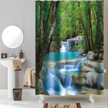 Cortinas de ducha impermeables de tela de poliéster, cortinas de baño de cascada de bosque, paisaje Natural, decoración de baño 2024 - compra barato