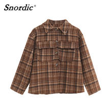 Women Winter Short Wool Plaid Shirt Thicken Woolen Jacket Coat Button Up Turn-down Collar Outerwear Warm Clothes 2024 - buy cheap