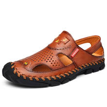 Sandalias huecas de cuero para hombre, zapatos de cuero para senderismo al aire libre, de playa, de lujo, para verano 2024 - compra barato