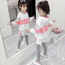 Teens New Sportswear 2021 Spring Autumn Little Girl Hooded O-Neck Striped Leisure + Creative + Children Boutique Two Piece Suit 2024 - buy cheap