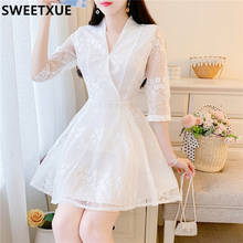 SWEETXUE Japanese Lolita Style Summer Women Mini Dress Lace Embroidery White Fairy Sexy Hollow Out Party Cute Kawaii Vestidos 2024 - buy cheap