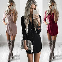 Women Summer Casual Shirt Dress Tunic Top Button Down long sleeve Ladies Loose Mini Dress V Neck Plus Size Sundress 2024 - buy cheap