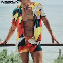 Summer Printed Men Sets Streetwear Short Sleeve 2022 Lapel Shirt Casual Short Fashion Beach Men Hawaiian Suit 2 Pieces INCERUN 7 2024 - buy cheap