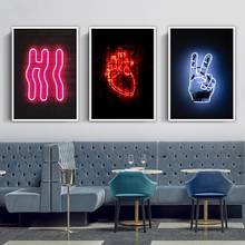 Bar Decoration Poster Neon Victory Heart Hi Modern Picture Wall Art Canvas Painting Posters and Prints Home Decor Mural Unframed 2024 - buy cheap