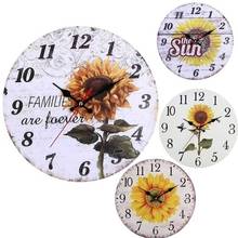 Modern Sunflower Wooden Wall Clock Decorative for Living Room Kitchen Bedroom Bathroom Home Office Decor 2024 - buy cheap