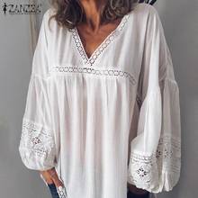 2022 ZANZEA Elegant V Neck Puff Sleeve Lace Blouse Women Summer White Shirts  Patchwork Tunic Tops Blusas Mujer Chemise 2024 - buy cheap