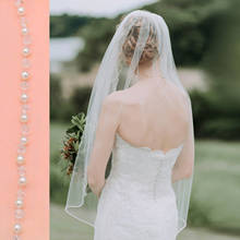 Topqueen véu de noiva v34, véu de noiva com borda de pérolas e borda curta com pente macio 2024 - compre barato