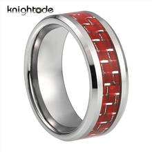 8mm Red Carbon Fiber Inlay Tungsten Carbide Wedding Band Rings Beveled Edges Surface Polished Shiny Comfort Fit 2024 - buy cheap