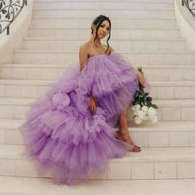 Chic Lavender Tulle High Low Women Dresses Strapless Tiered Ruffles Shooting Dress for Party Birthday Photo Shoot Tulle Dress 2024 - buy cheap