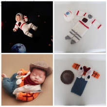 Fantasia artesanal de 100%, adereços para fotografia de recém-nascidos, estilo de vaqueiro astronauta, chapéu + roupas infantis, acessórios de posa para fotos de bebê menino 2024 - compre barato