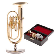 Modelo de instrumentos musicais para casa de bonecas, tubo de cobre com caixa, mobiliário de sala musical, 1/12 2024 - compre barato