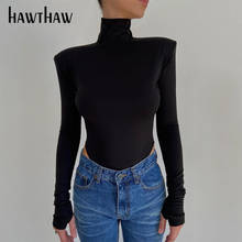 Hawthaw-maiô feminino de manga longa, gola alta, sem costas, liso, slim, bodycon, roupa urbana, outono 2020 2024 - compre barato