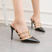Sapatos de salto alto feminino, calçado stiletto preto nude ponta fina 10cm, plus size, sapatos de festa de casamento 2024 - compre barato