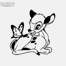 Volkrays Cartoon Car Sticker Bambi Deer with Butterfly Cute Animal Accessovies Reflective Vinyl Decal Black/Silver,12cm*12cm 2024 - buy cheap