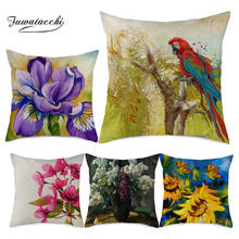 Fuwatacchi Natural Flower Bird Printed Cushion Cover Linen Throw Pillow Cases For Home Sofa Seat Floral Decorative Pillow Covers 2024 - buy cheap