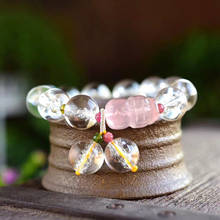 JoursNeige-pulsera de cristal Natural blanco del Himalaya para mujer, brazalete redondo con Pixiu de cristal rosa, brazalete de tropas Brave, joyería 2024 - compra barato