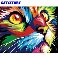 Gatyztory pintura por números para adultos presente original diy emoldurado na lona acrílico pigmento cor na lona gato animal parede foto 2024 - compre barato