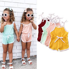 Summer Kids Baby Girls Rompers Overalls Lovely Ribbed Knit Solid Color Lace-up Sleeveless One-piece Jumpsuits 0-5Y 2024 - buy cheap