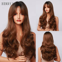 HENRY MARGU-peluca sintética de onda larga para mujer, color negro, marrón, degradado, parte media, con flequillo, resistente al calor, para Cosplay, uso diario 2024 - compra barato